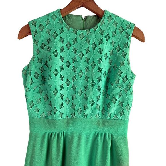 Vintage 60s Green Lace Bodice Sleeveless Sheath Dress w/ Matching Crop Jacket, M - Picture 3 of 16
